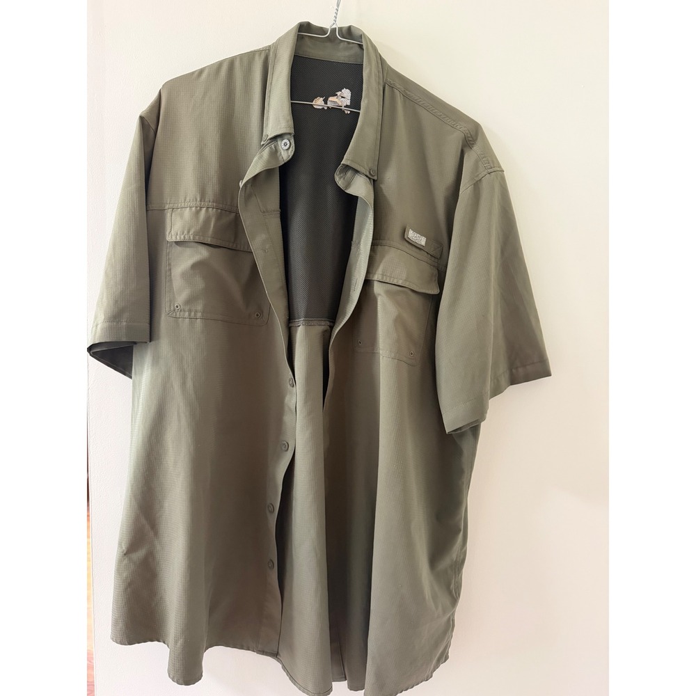 Ocean Coast Fishing Shirt Mens XL Olive Green Good Vented Ripstop S/S Button Up